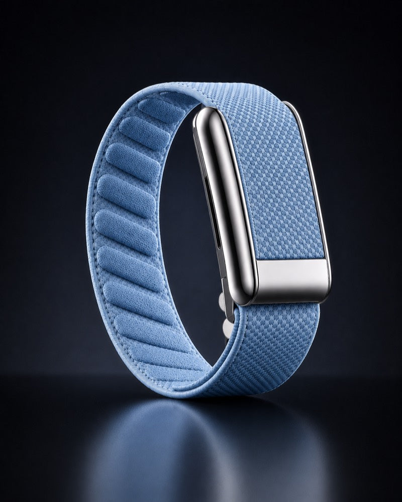 Strap Watch 1.0 coloris Bleu Bracely, porté.