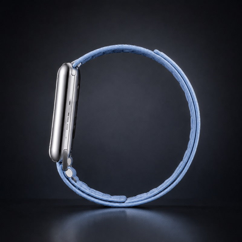 Le bracelet vu de profil, épaisseur de la sangle.