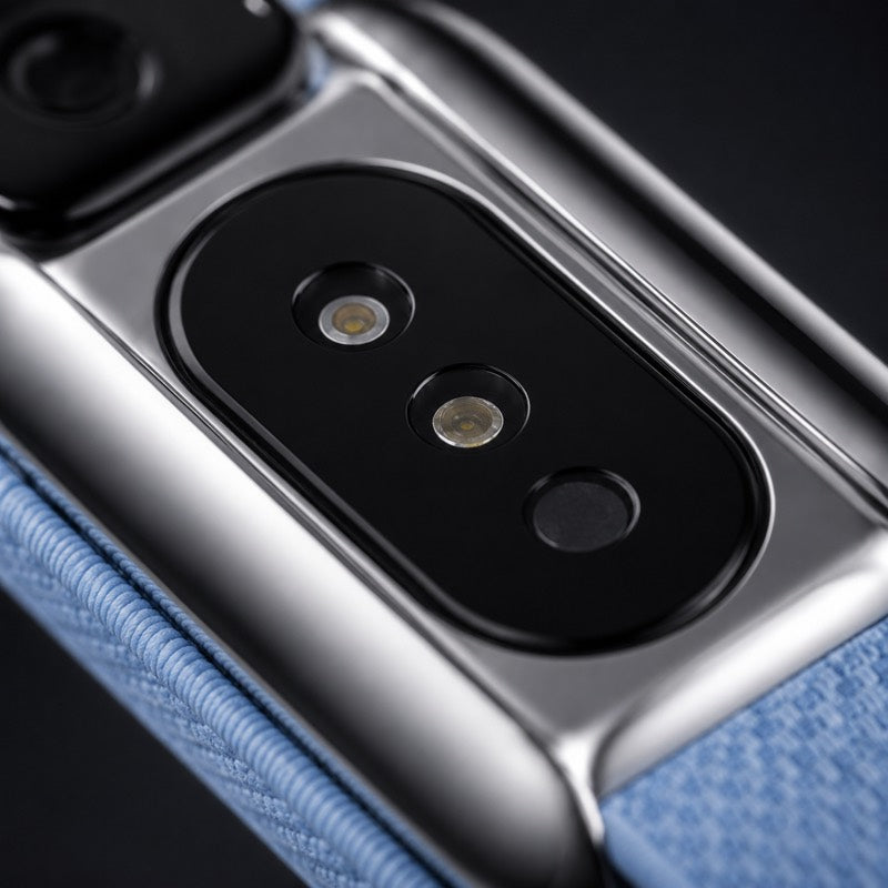 Macro de la boucle et du boîtier en acier poli.